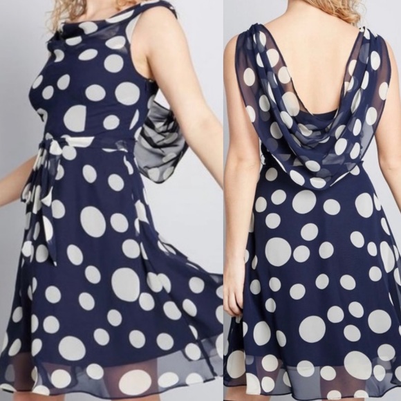 Liza Luxe Blue White polka dot Drape Back MODCLOTH Dress size XXS XX-Small - Picture 1 of 10